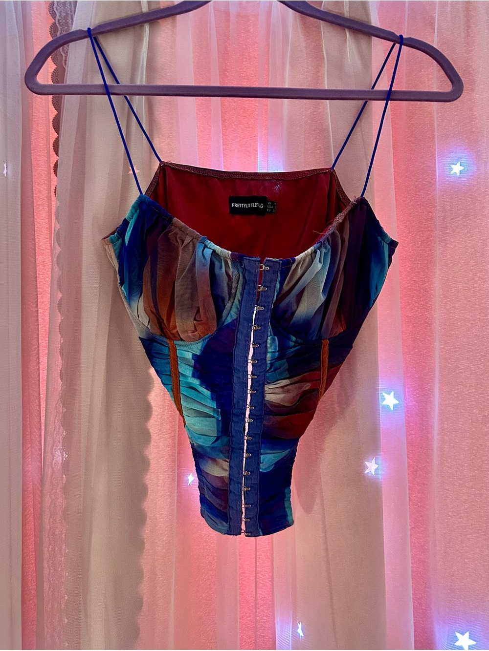 PrettyLittleThing Blue Teal Multi-Panel Corset Cami Top
